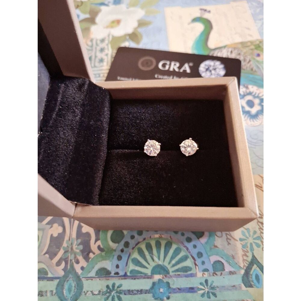 CERTIFIED 1Ct Round Genuine Moissanite Heart Gallery Stud Earrings~18K/925SS